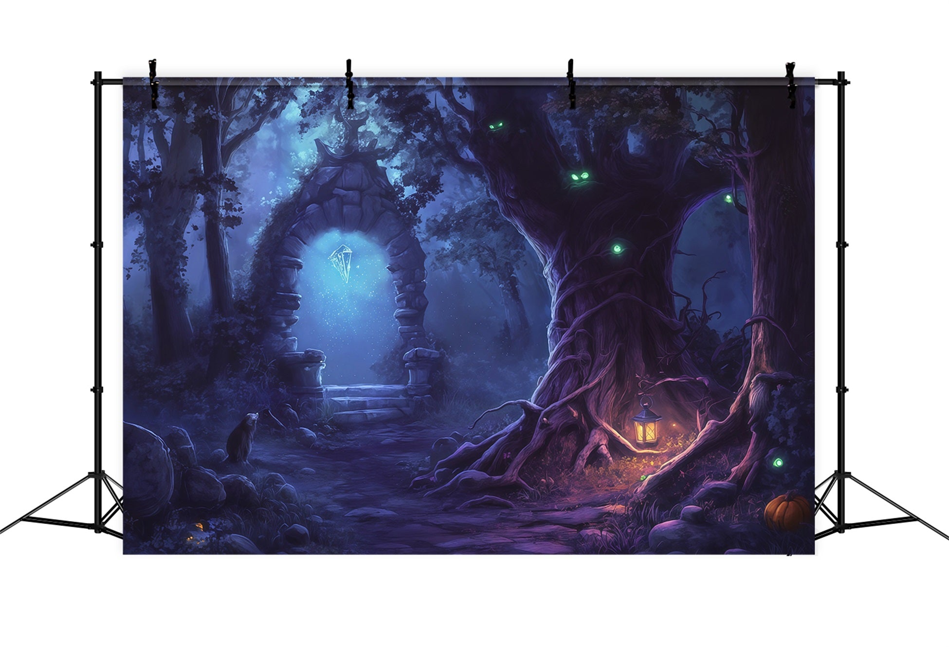 Halloween Forest Backdrop Glowing Portal Mystic Woods Vintage Halloween Backdrop UK RR67-32