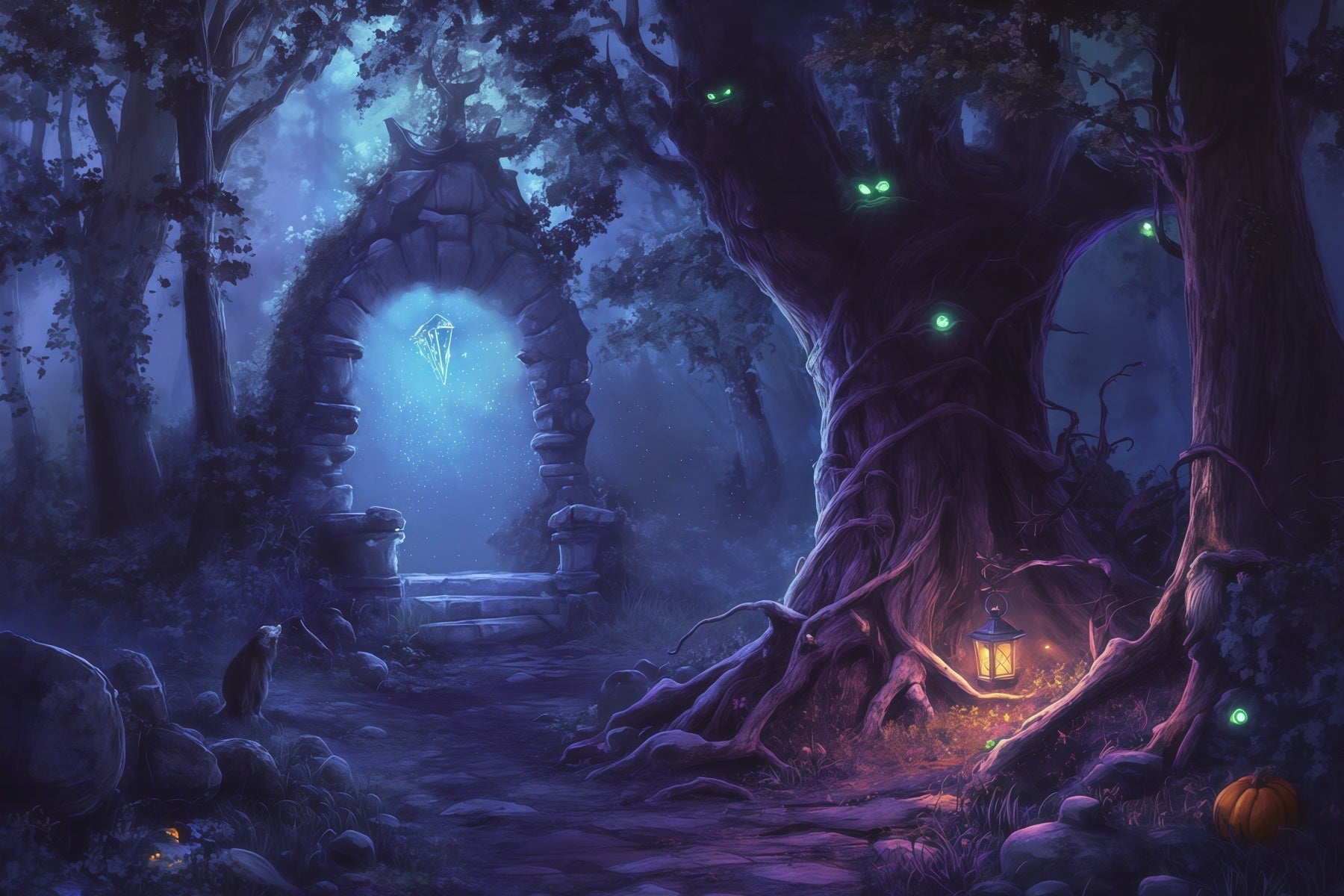 Halloween Forest Backdrop Glowing Portal Mystic Woods Vintage Halloween Backdrop UK RR67-32