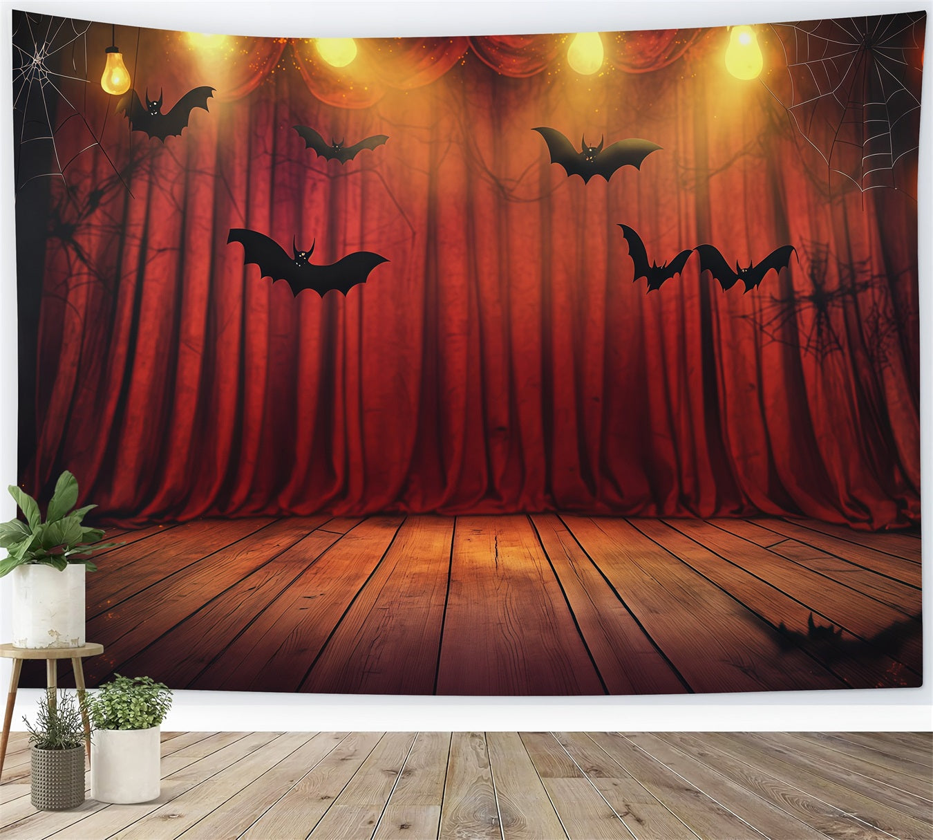 Halloween Stage Backdrop Red Curtain Bat Stage Halloween Photography Backdrops UK RR67-35