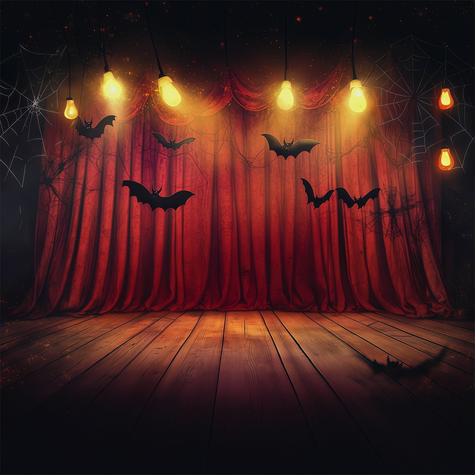 Halloween Stage Backdrop Red Curtain Bat Stage Halloween Photography Backdrops UK RR67-35
