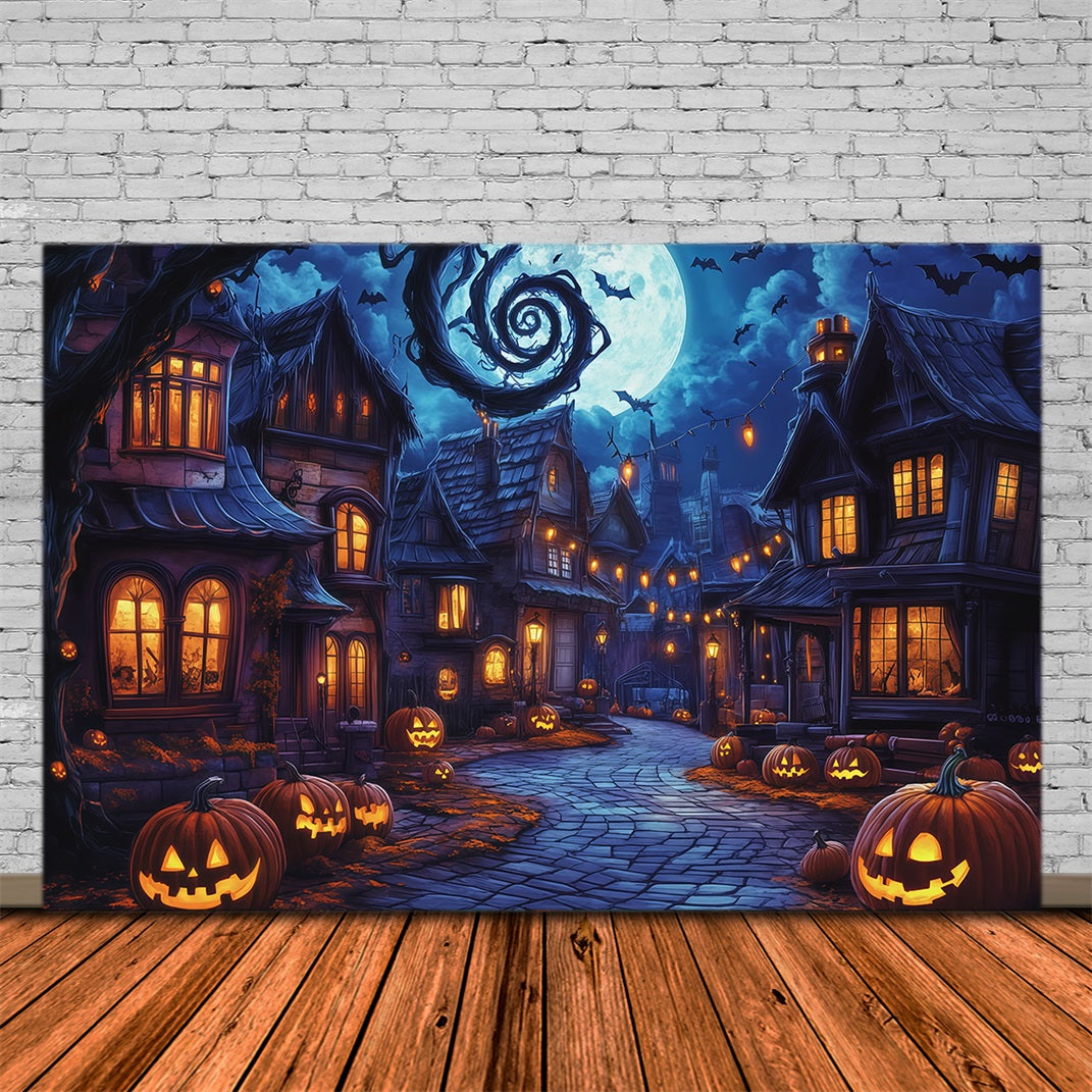 Photography Backdrops Halloween Spooky Village Pumpkin Street Halloween Town Backdrop UK RR67-37
