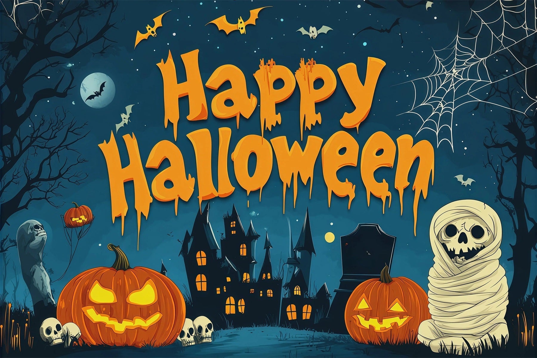 Halloween Party Backdrop Ideas Mummy Pumpkin Haunted Castle Halloween Scary Backdrops UK RR67-38