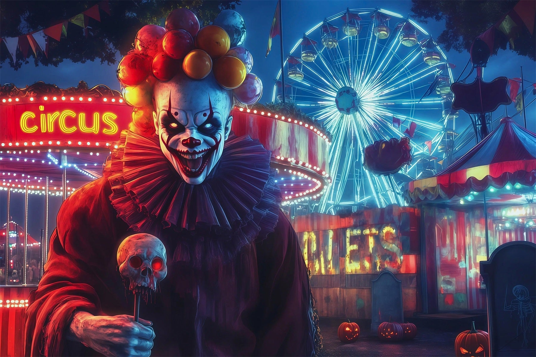 Halloween Carnival Backdrop Killer Clown Carnival Night DIY Halloween Backdrop UK RR67-40