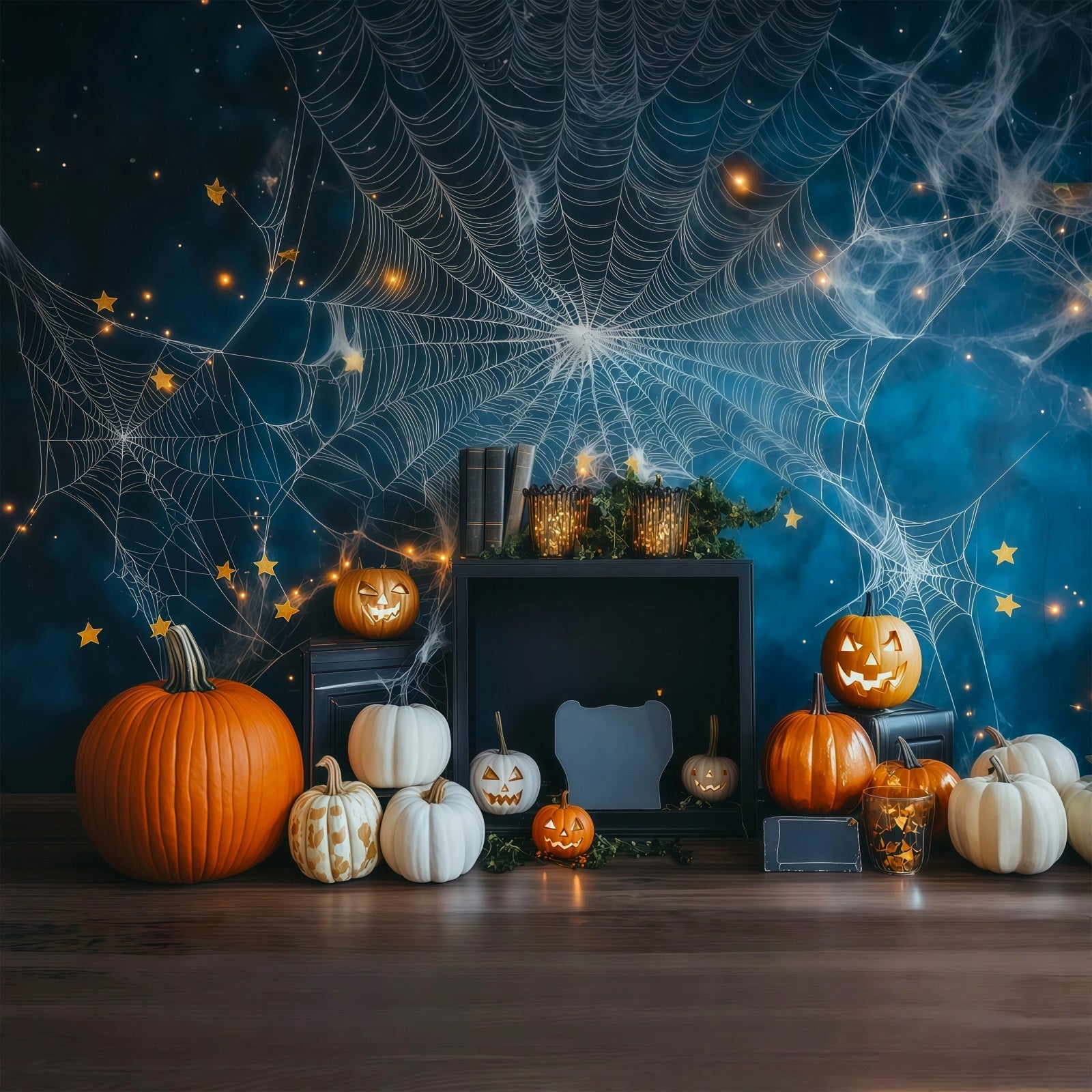 DIY Halloween Photo Booth Backdrop Spiderweb Pumpkin Star Decor 10x10 Halloween Backdrop UK RR67-41