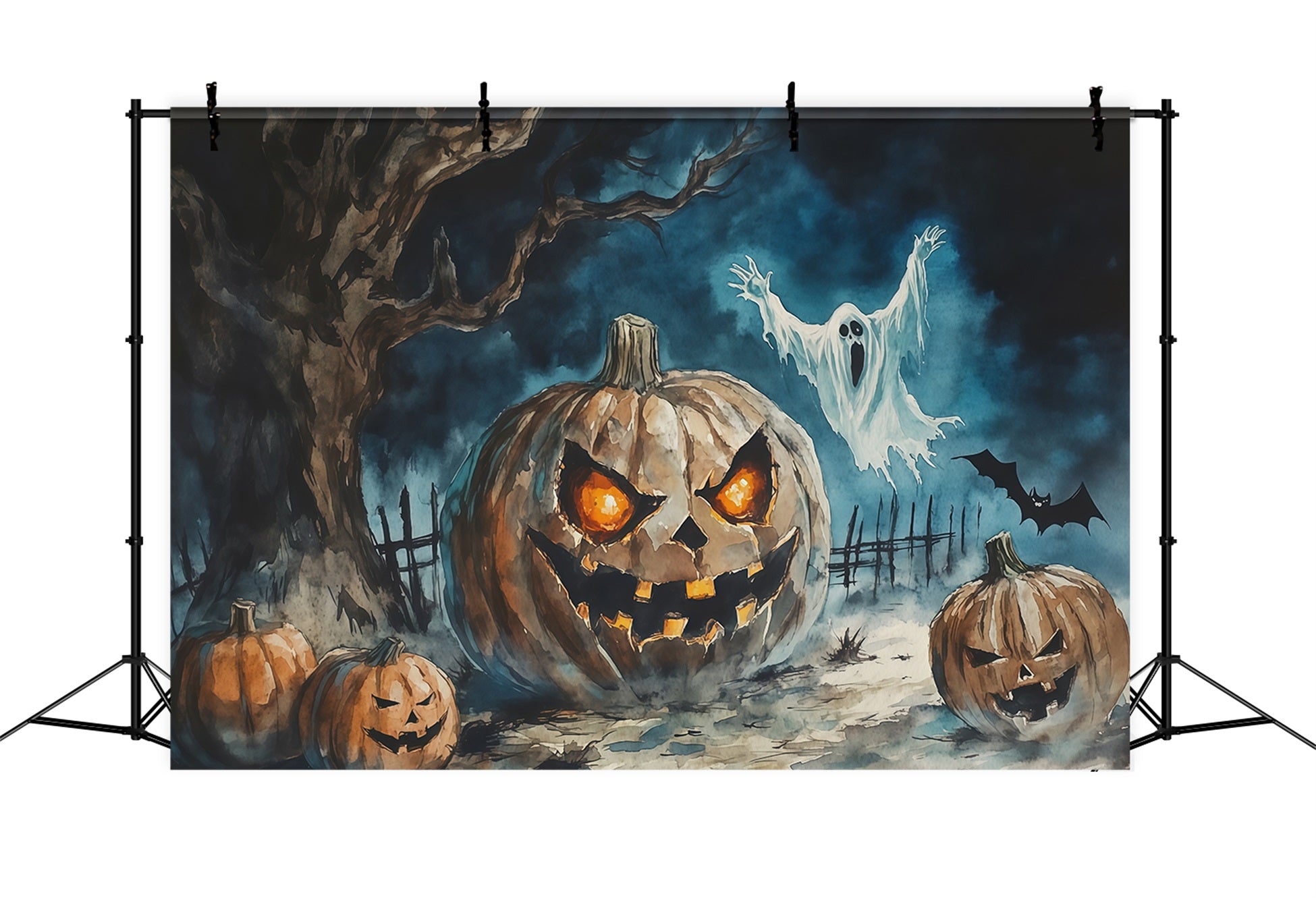 Halloween Backdrop Photography Watercolor Pumpkin Ghost Tree Halloween Scary Backdrop UK RR67-42