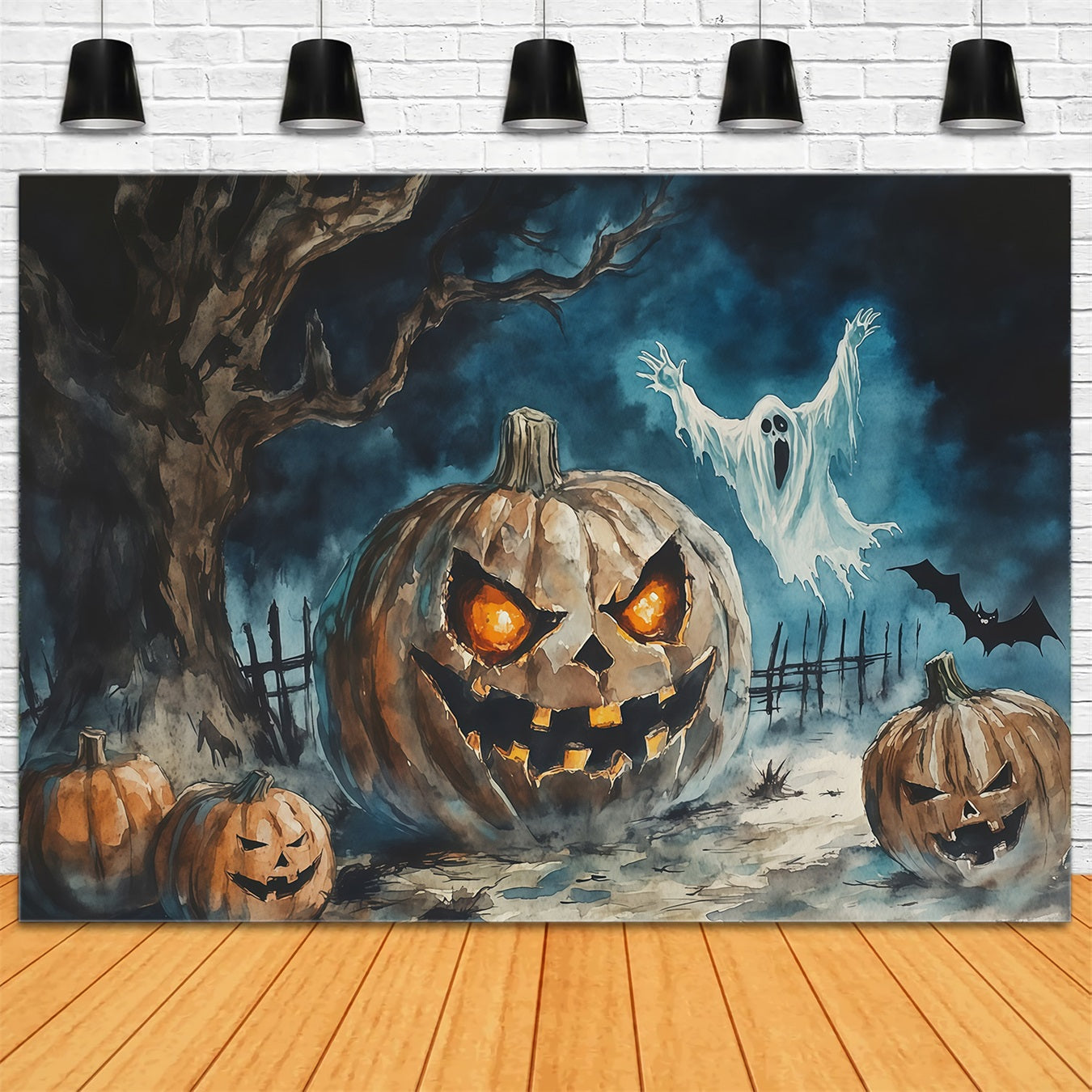 Halloween Backdrop Photography Watercolor Pumpkin Ghost Tree Halloween Scary Backdrop UK RR67-42