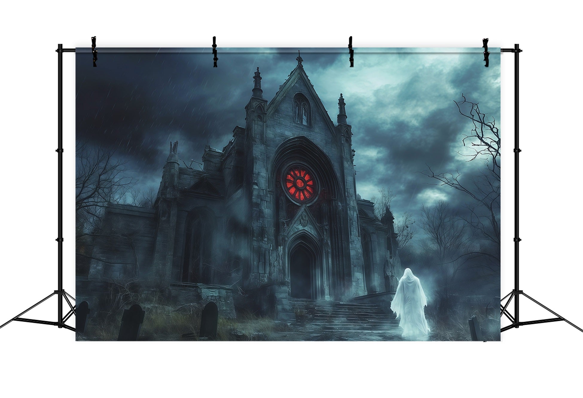 Halloween Party Photo Backdrop Ideas Rainy Gothic Chapel Ghost Creepy Halloween Backdrop UK RR67-45