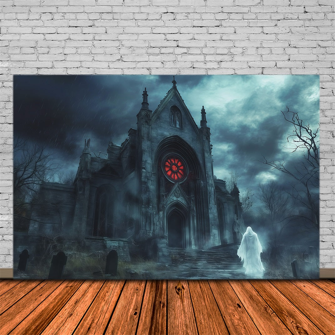 Halloween Party Photo Backdrop Ideas Rainy Gothic Chapel Ghost Creepy Halloween Backdrop UK RR67-45
