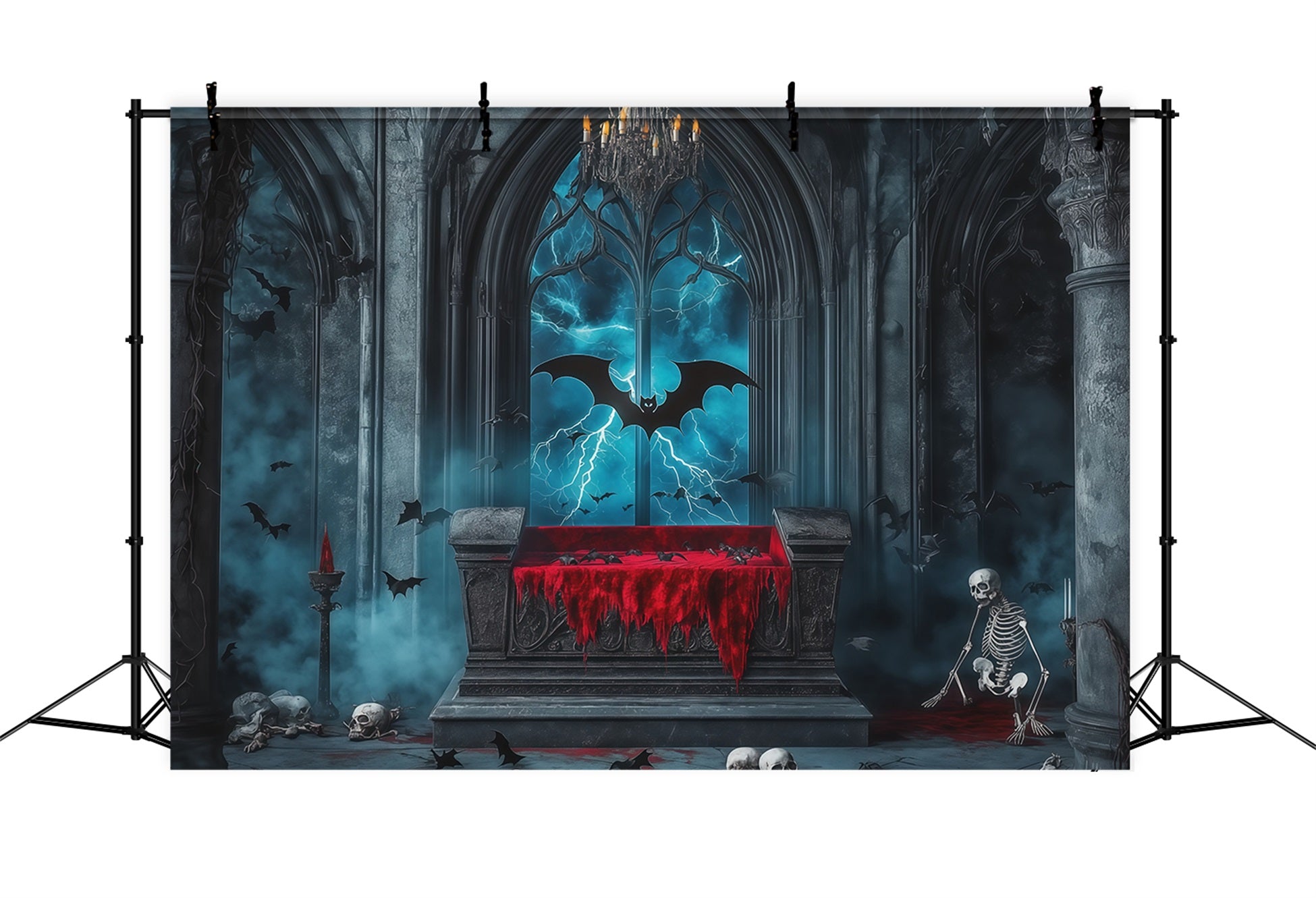 Halloween Scene Backdrop Gothic Coffin Skeleton Bats Backdrop For Halloween UK RR67-46