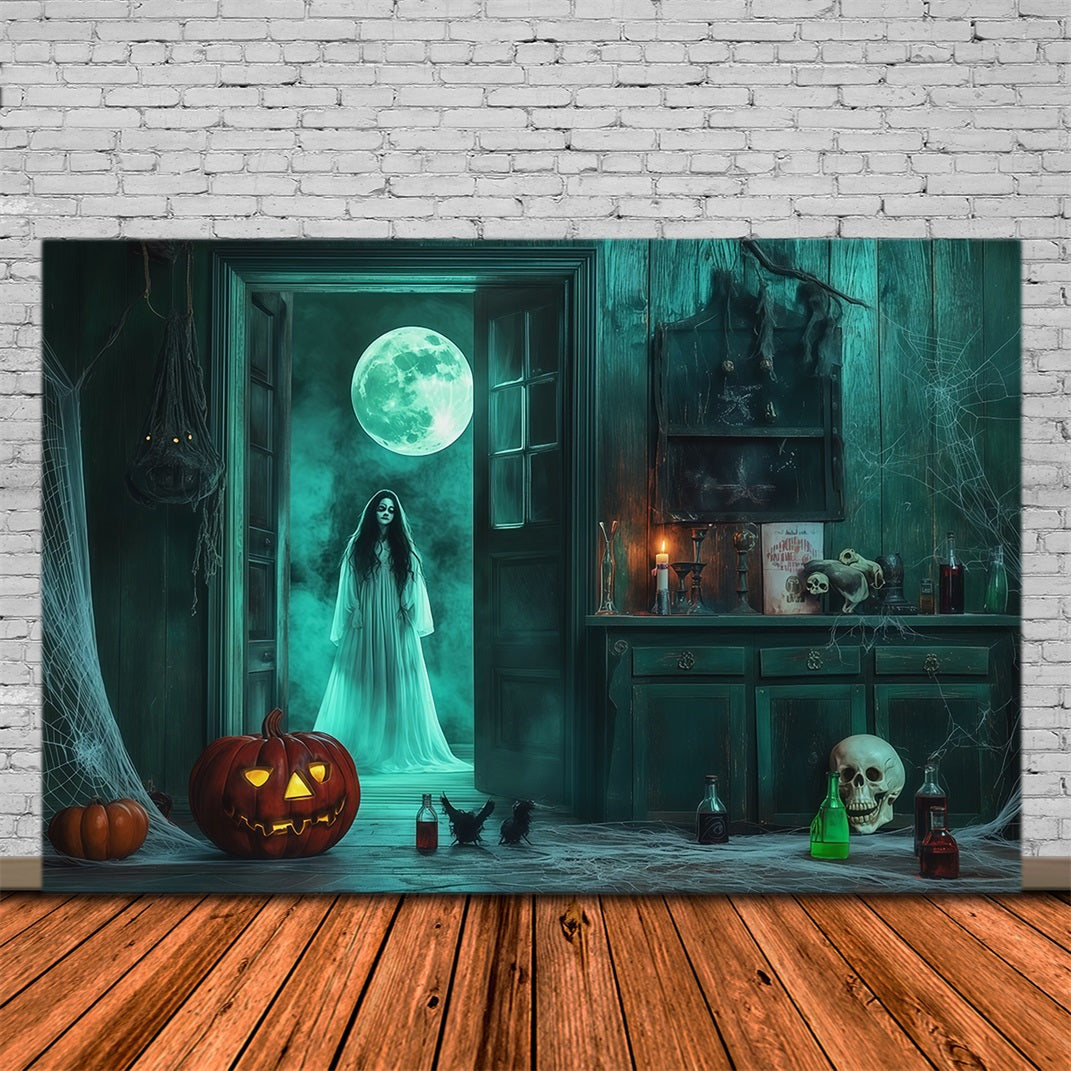 Scary Halloween Photo Backdrops Ghostly Moon Cabinet Room Happy Halloween Backdrop UK RR67-47