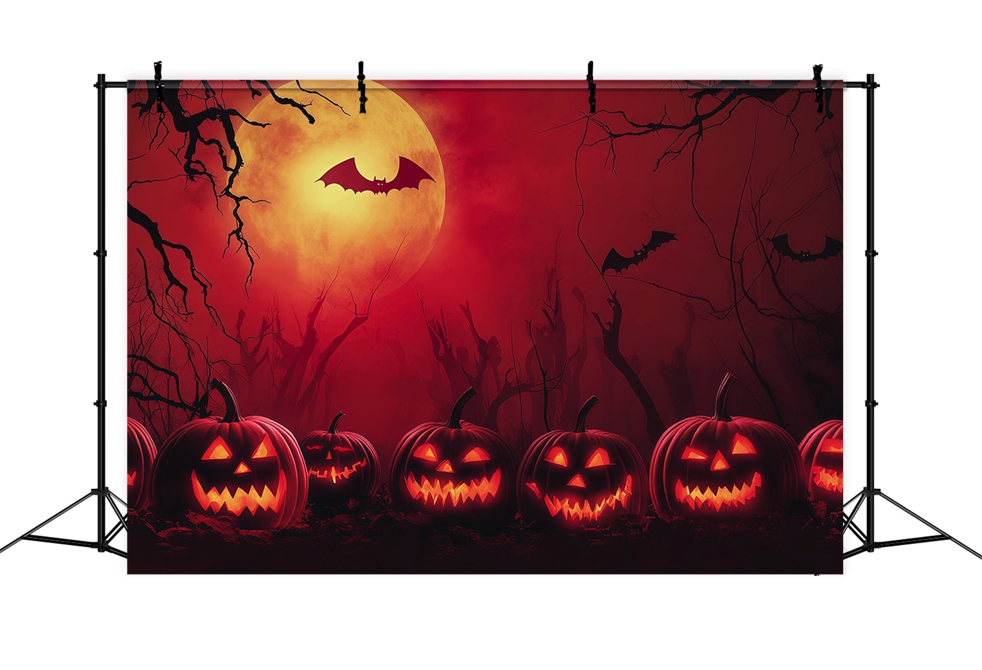 Simple Halloween Backdrop Red Moon Pumpkin Bats Extra Large Halloween Backdrop UK RR67-48