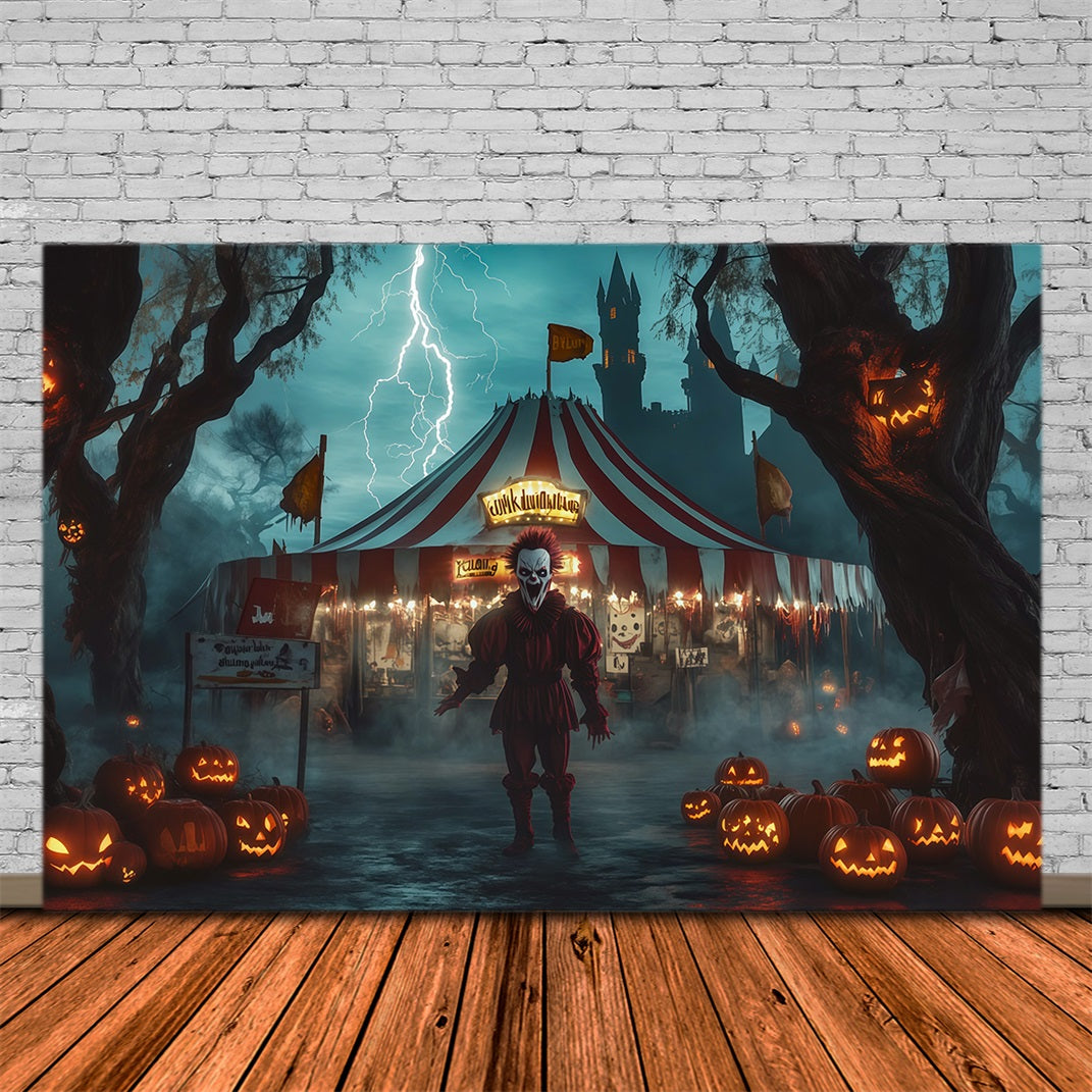Halloween Clown Backdrop Creepy Circus Clown Pumpkins Halloween Fabric Backdrop UK RR67-49
