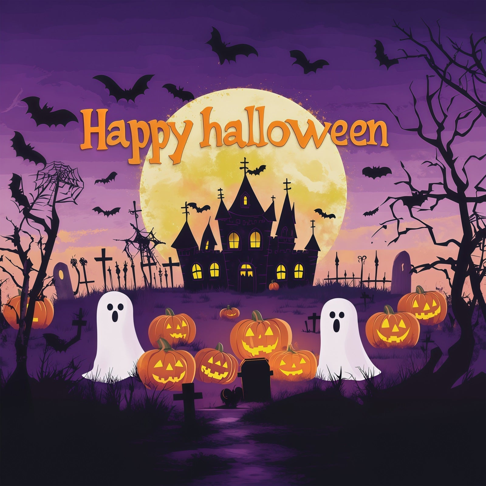 Halloween Party Picture Backdrop Purple Moon Ghost Pumpkins Halloween Backdrop UK RR67-51