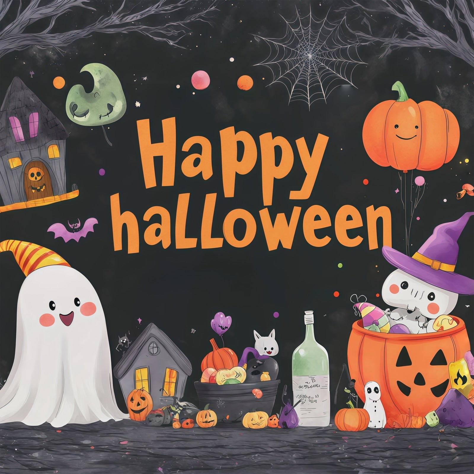 Cute Halloween Backdrops Cute Ghost Pumpkin Party Halloween Backdrops Scene Setters UK RR67-56