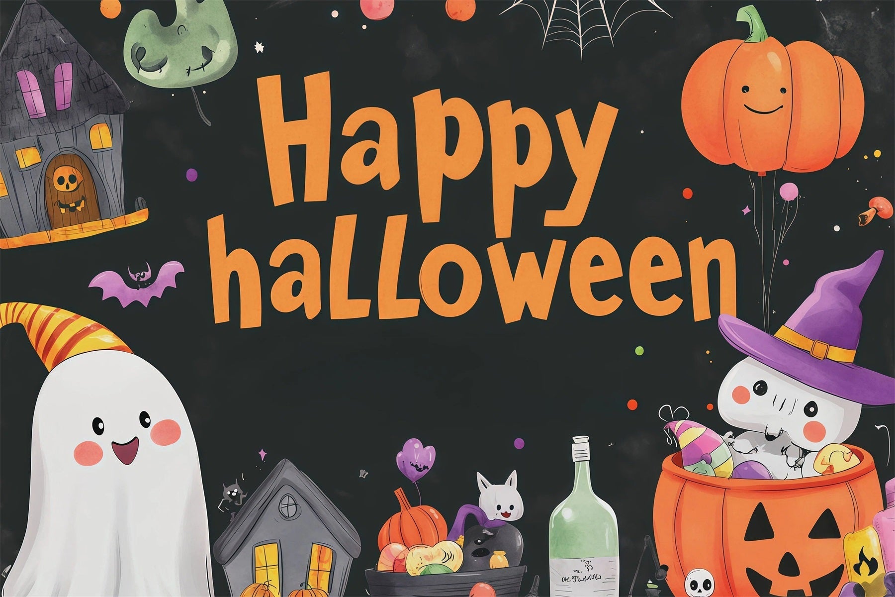Cute Halloween Backdrops Cute Ghost Pumpkin Party Halloween Backdrops Scene Setters UK RR67-56