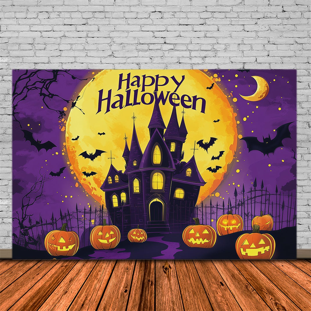 Cute Halloween Backdrops Purple Castle Pumpkin Moon Halloween Backdrops & Scene Setters UK RR67-6