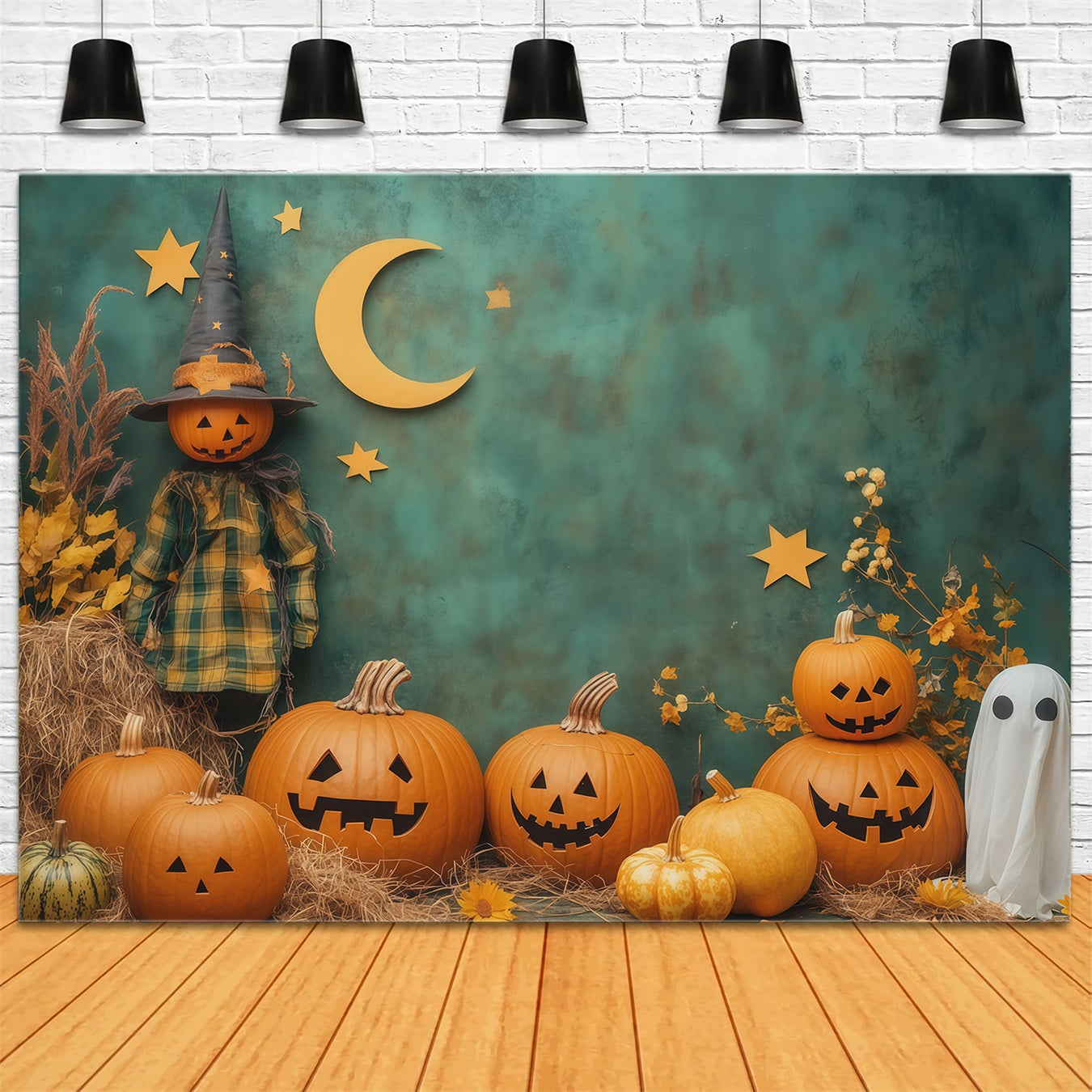 Cute Halloween Photo Backdrop Harvest Pumpkin Ghost Display Backdrop Halloween UK RR67-63