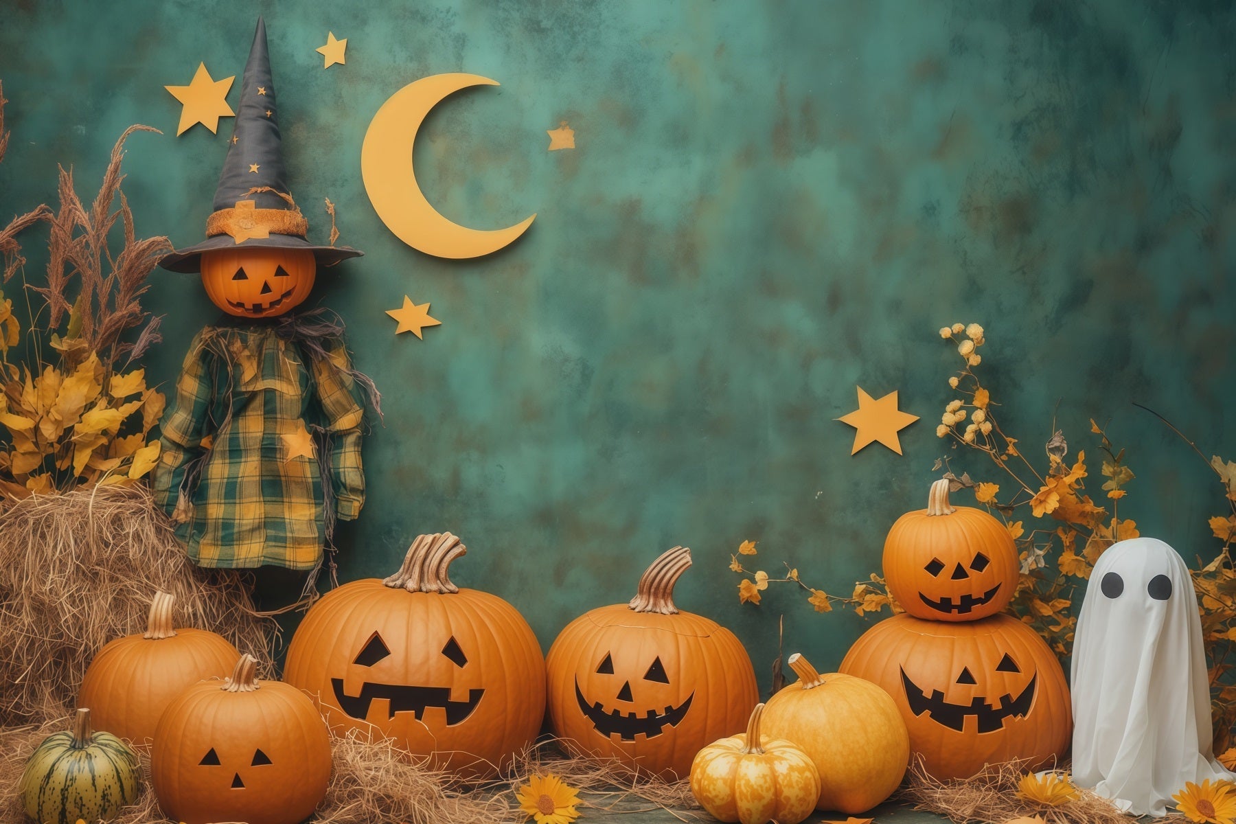 Cute Halloween Photo Backdrop Harvest Pumpkin Ghost Display Backdrop Halloween UK RR67-63