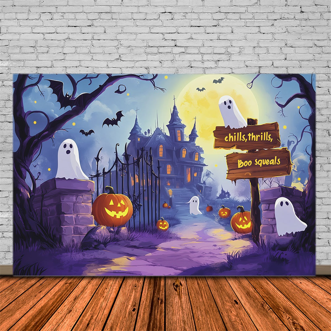 Photo Booth Halloween Backdrop Ideas Ghostly Mansion Path Pumpkins Halloween Picture Backdrop UK RR67-65