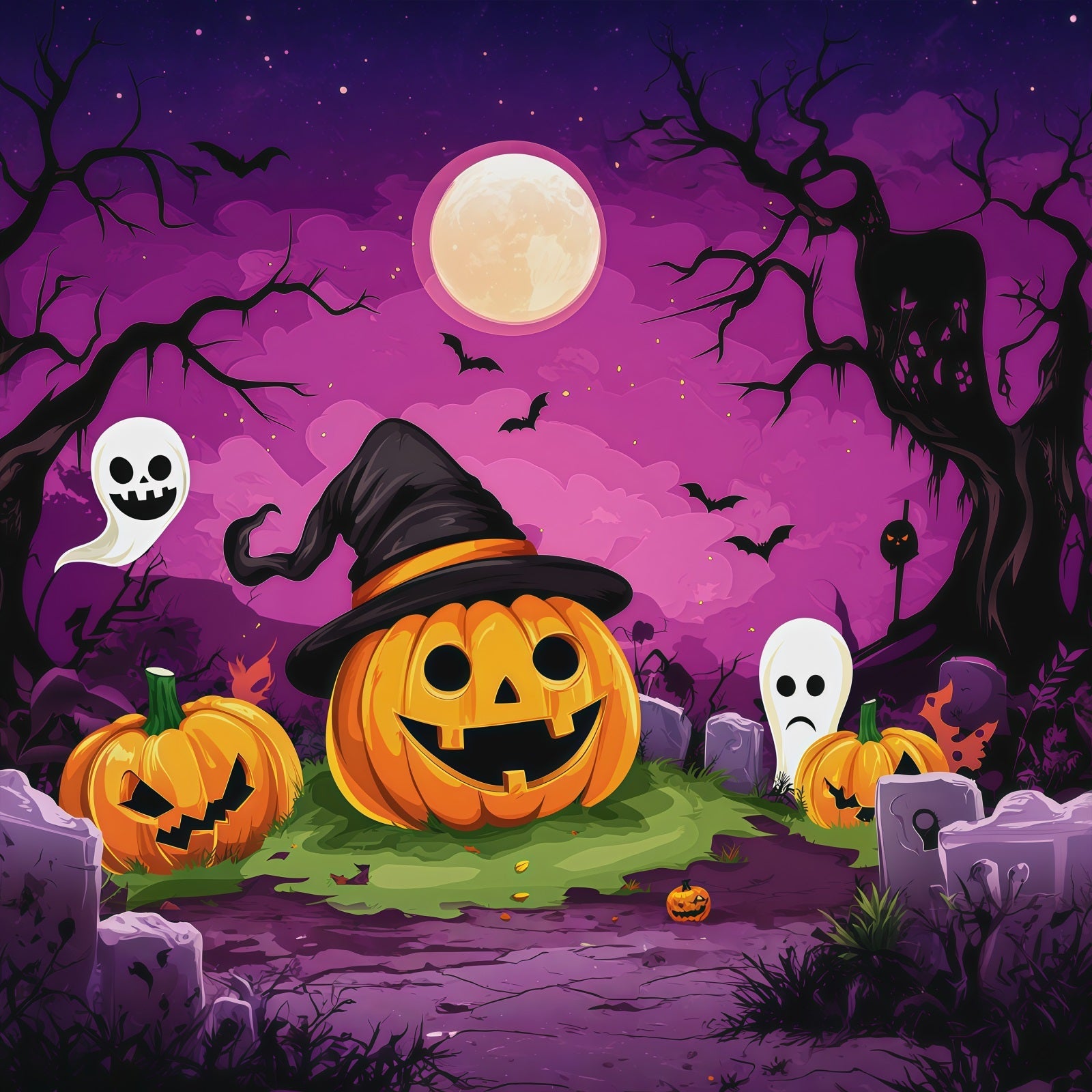Halloween Cardboard Backdrops Cartoon Pumpkin Ghost Graveyard Halloween Photography Backdrop UK RR67-69