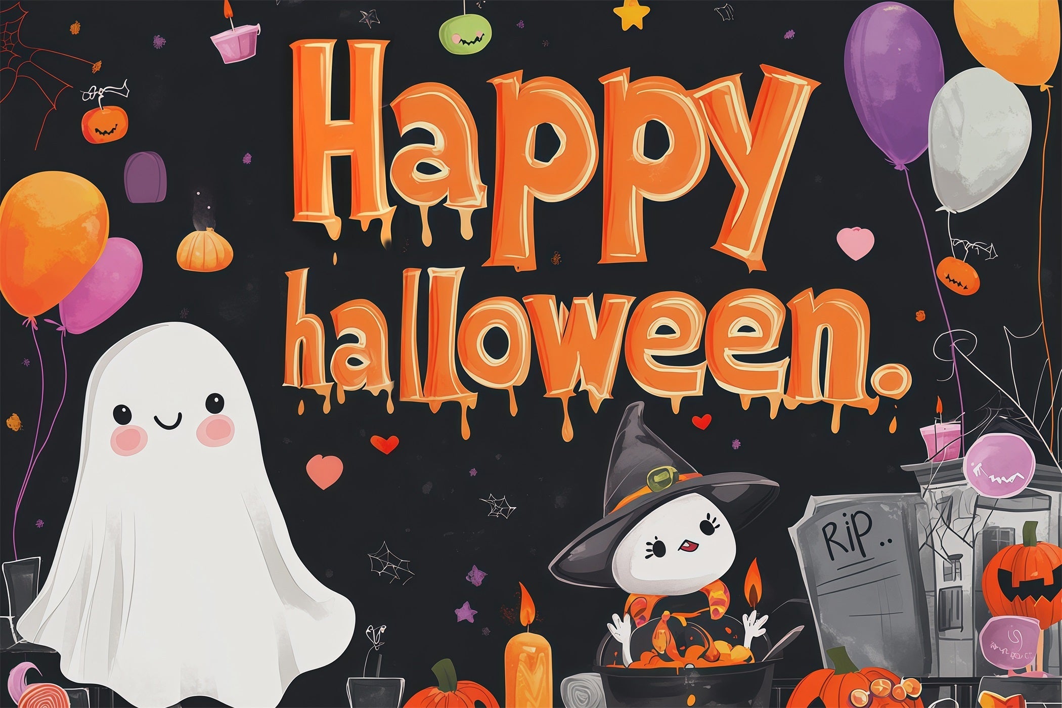 Halloween Party Backdrops Cute Ghost Witch Party Halloween Photo Booth Backdrop UK RR67-7
