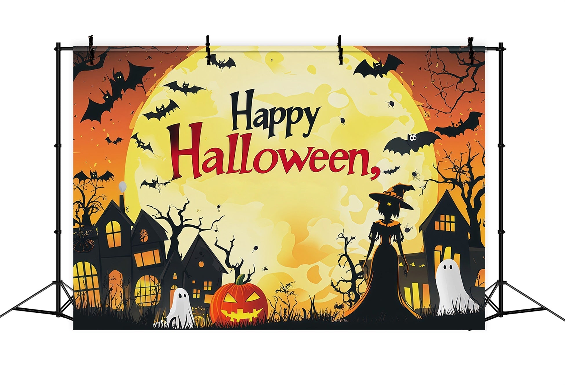 Backdrop Halloween Photo Booth Orange Moon Witch Town Halloween Party Photo Backdrop UK RR67-70