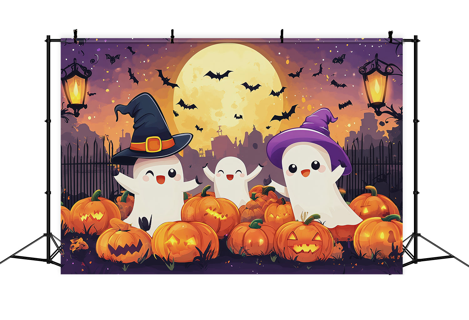 Halloween Backdrop For Photo Booth Cute Ghost Pumpkin Patch Cute Halloween Backdrop UK RR67-73