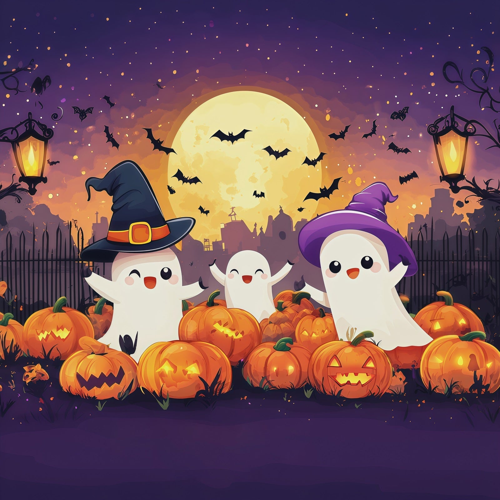 Halloween Backdrop For Photo Booth Cute Ghost Pumpkin Patch Cute Halloween Backdrop UK RR67-73