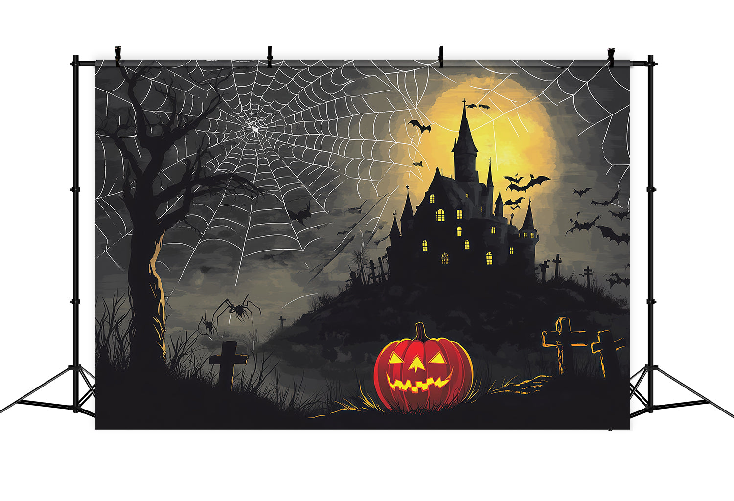Halloween Spooky Backdrop Spiderweb Castle Pumpkin Night Spooky Halloween Backdrops UK RR67-74