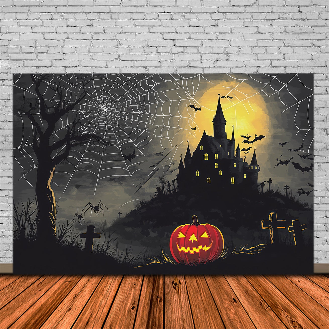 Halloween Spooky Backdrop Spiderweb Castle Pumpkin Night Spooky Halloween Backdrops UK RR67-74