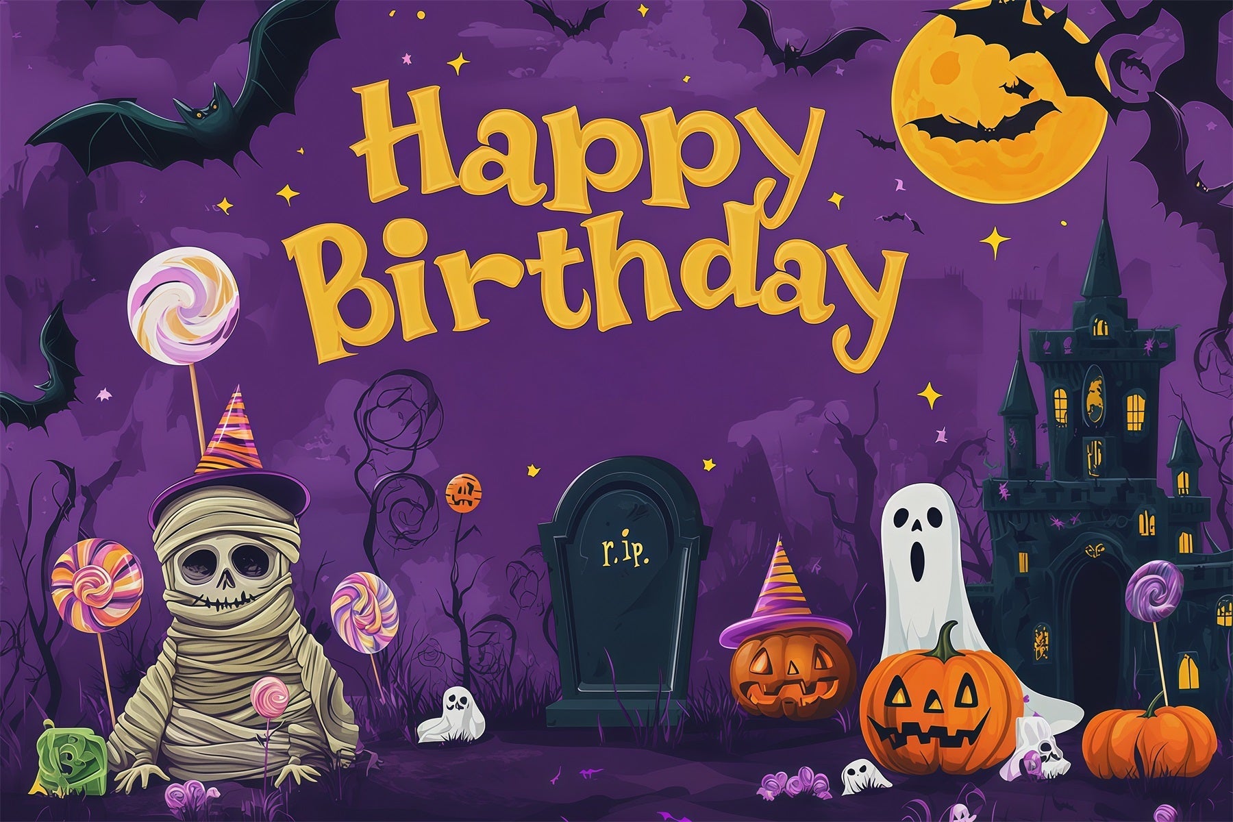 Halloween Picture Backdrops Mummy Ghost Spooky Castle Halloween Birthday Backdrop UK RR67-76