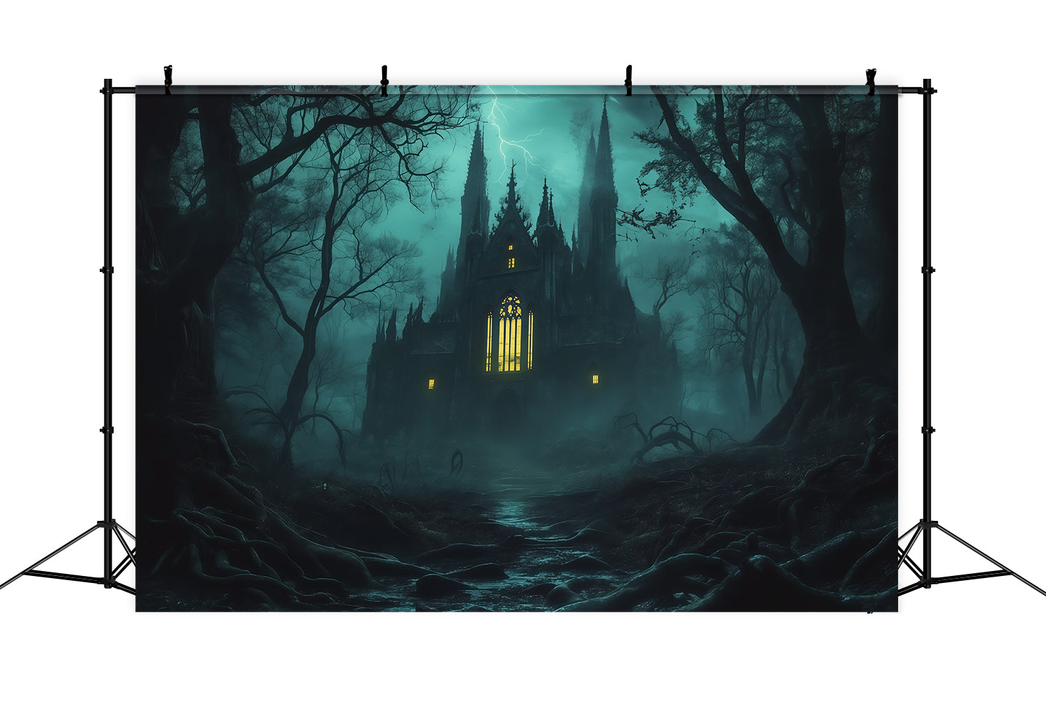 DIY Halloween Backdrop Ideas Misty Gothic Cathedral Forest Scary Backdrops For Halloween UK RR67-81