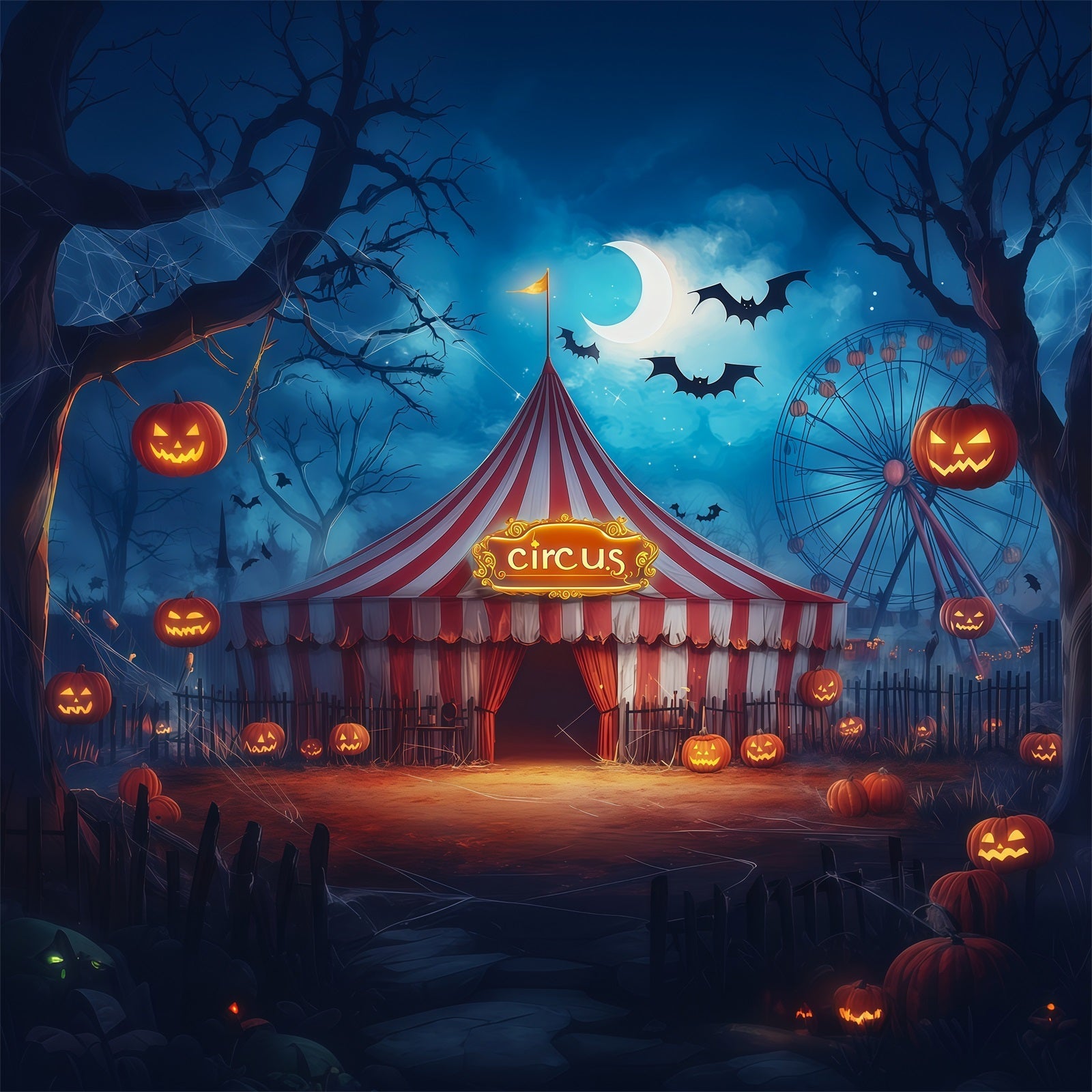 Halloween Backdrops For Pictures Moonlit Circus Pumpkin Tent Halloween Circus Backdrop UK RR67-89