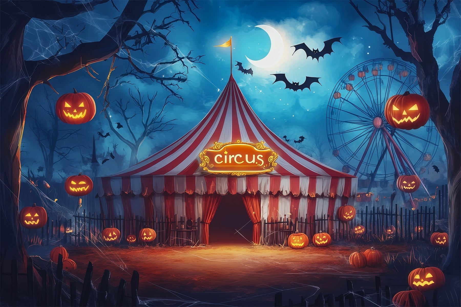 Halloween Backdrops For Pictures Moonlit Circus Pumpkin Tent Halloween Circus Backdrop UK RR67-89