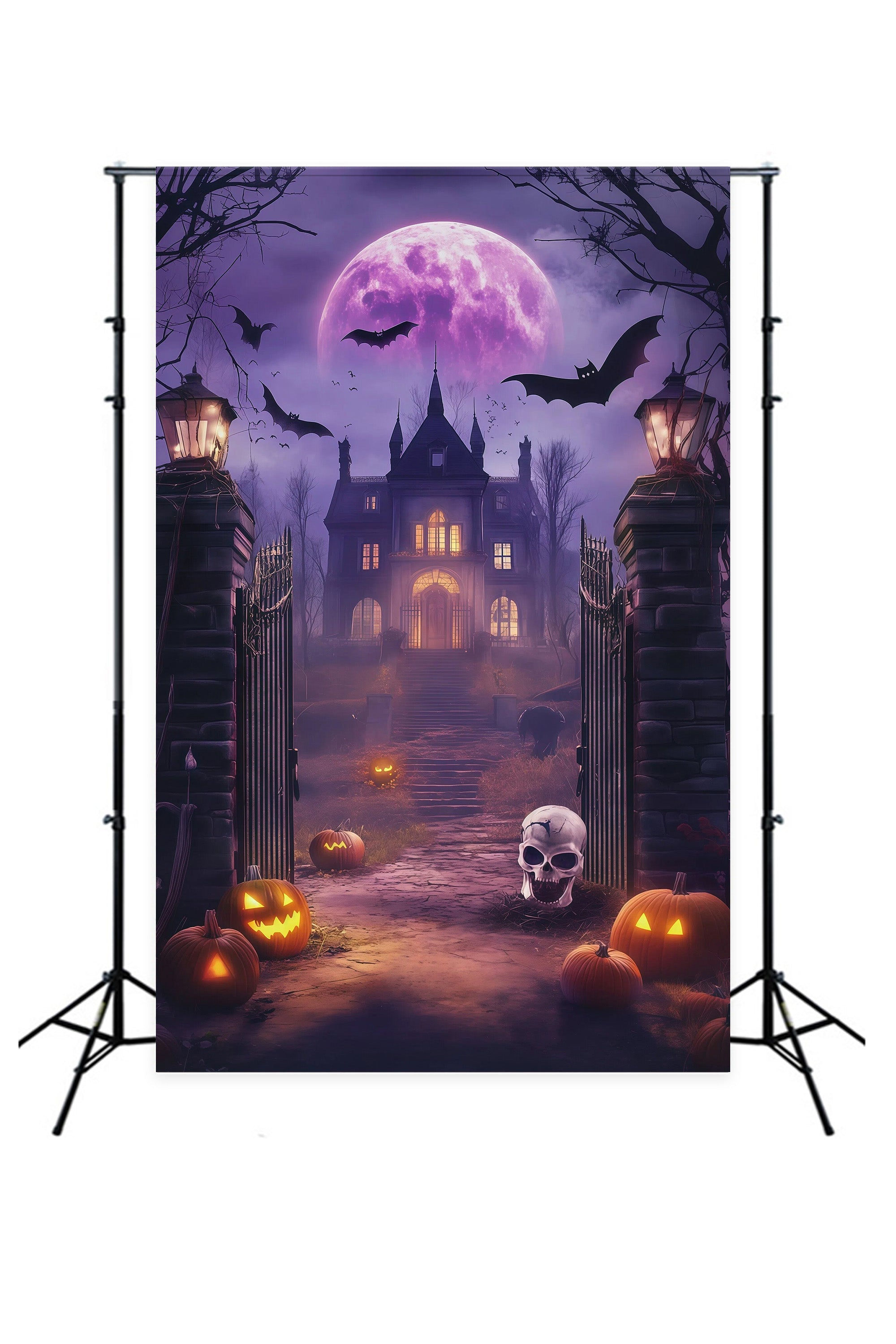 Diy Halloween Photo Booth Backdrop Purple Moon Haunted Gate 10x10 Halloween Backdrop UK RR67-91
