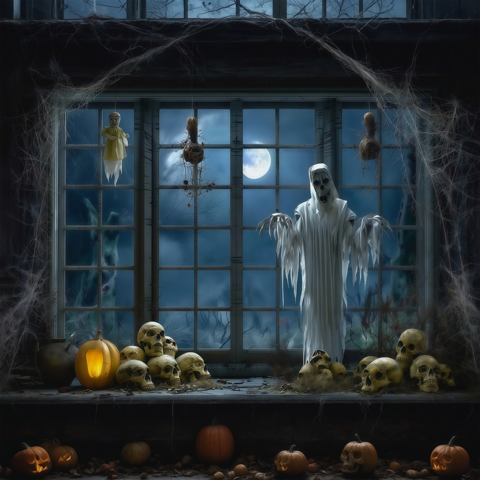 Halloween Backdrop Photography Ghost Window Skull Display Halloween Scary Backdrop UK RR67-92
