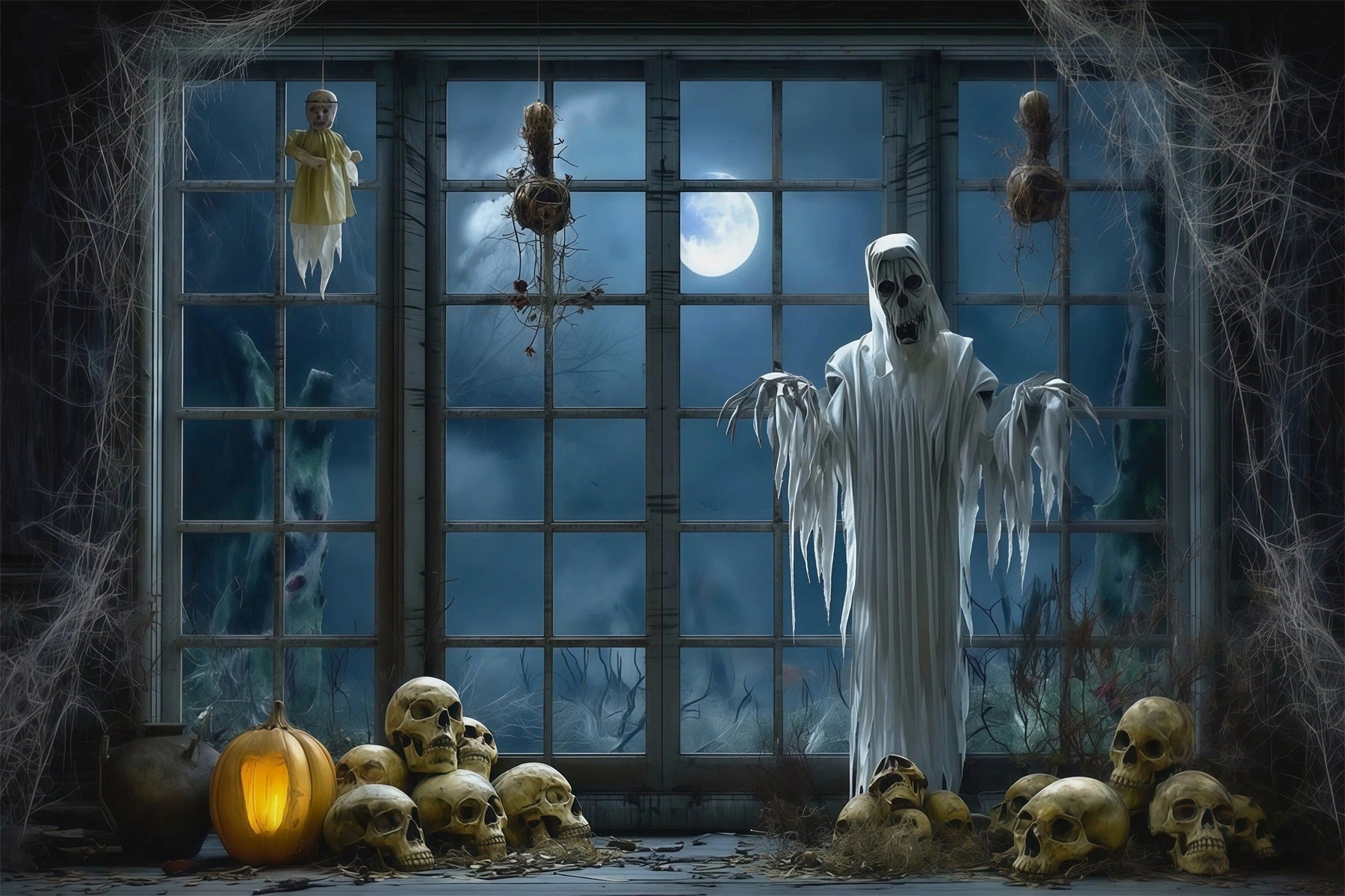 Halloween Backdrop Photography Ghost Window Skull Display Halloween Scary Backdrop UK RR67-92