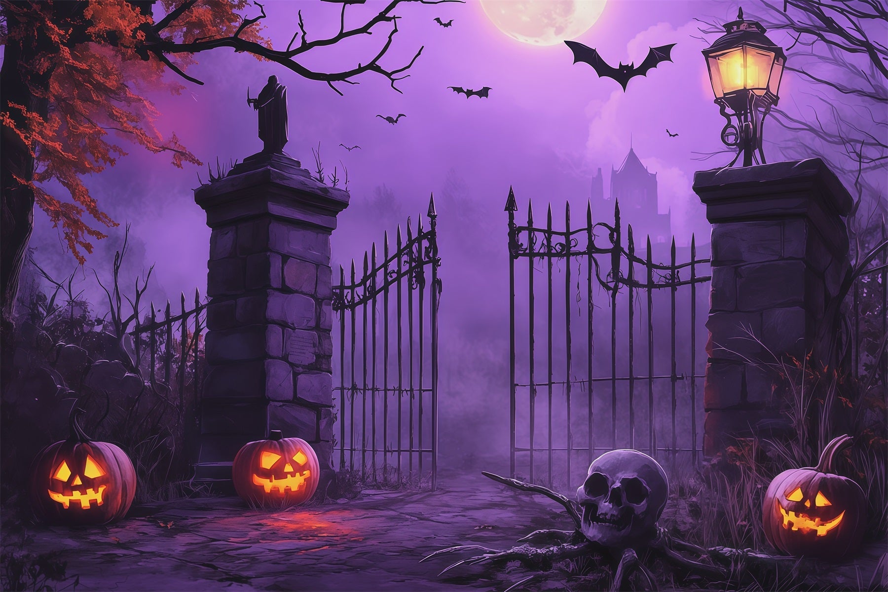 Halloween Backdrop Ideas Diy Purple Graveyard Pumpkin Gate Purple Halloween Backdrop UK RR67-94