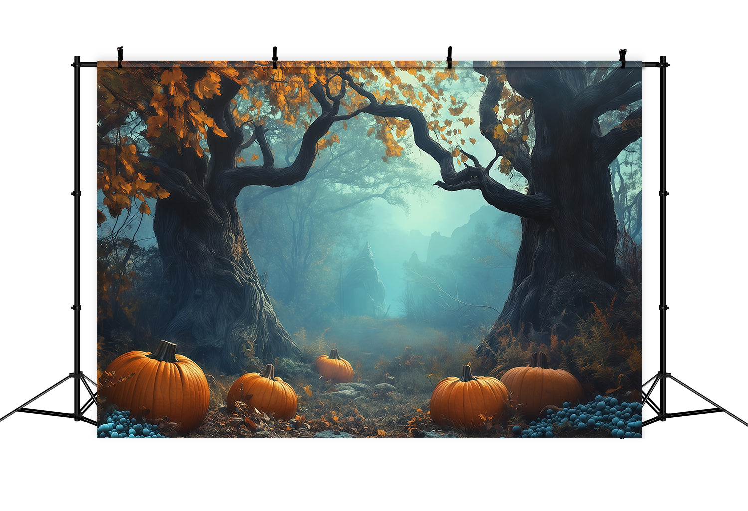 Halloween Party Photo Backdrop Ideas Misty Pumpkin Forest Path Creepy Halloween Backdrop UK RR67-95