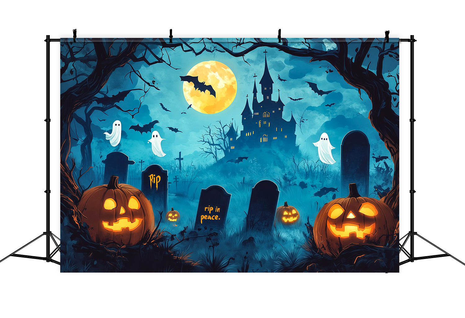 Scary Halloween Photo Backdrops Cartoon Castle Ghost Graveyard Happy Halloween Backdrop UK RR67-97
