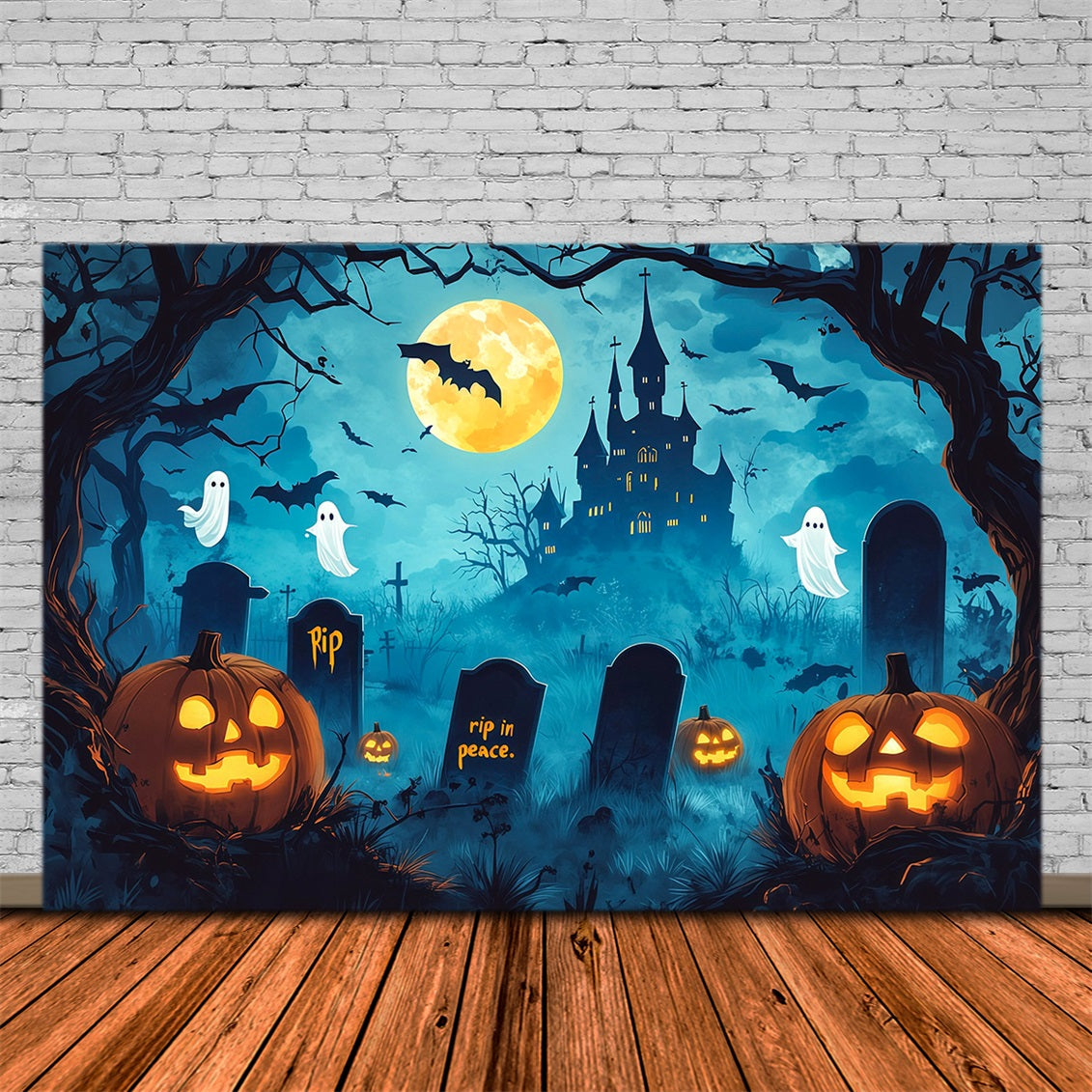 Scary Halloween Photo Backdrops Cartoon Castle Ghost Graveyard Happy Halloween Backdrop UK RR67-97