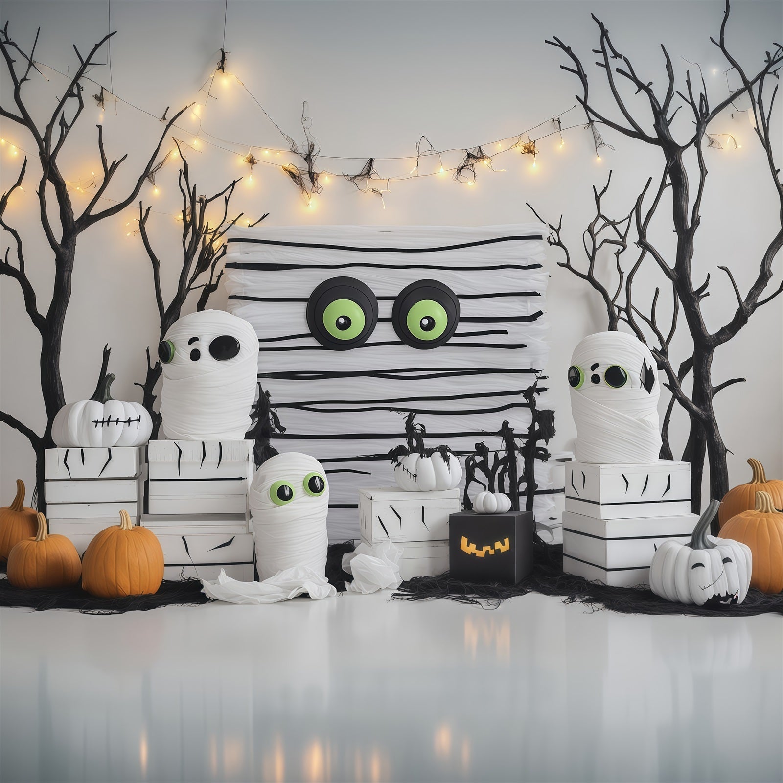Simple Halloween Backdrop Cute Mummy Pumpkin Party Extra Large Halloween Backdrop UK RR67-98