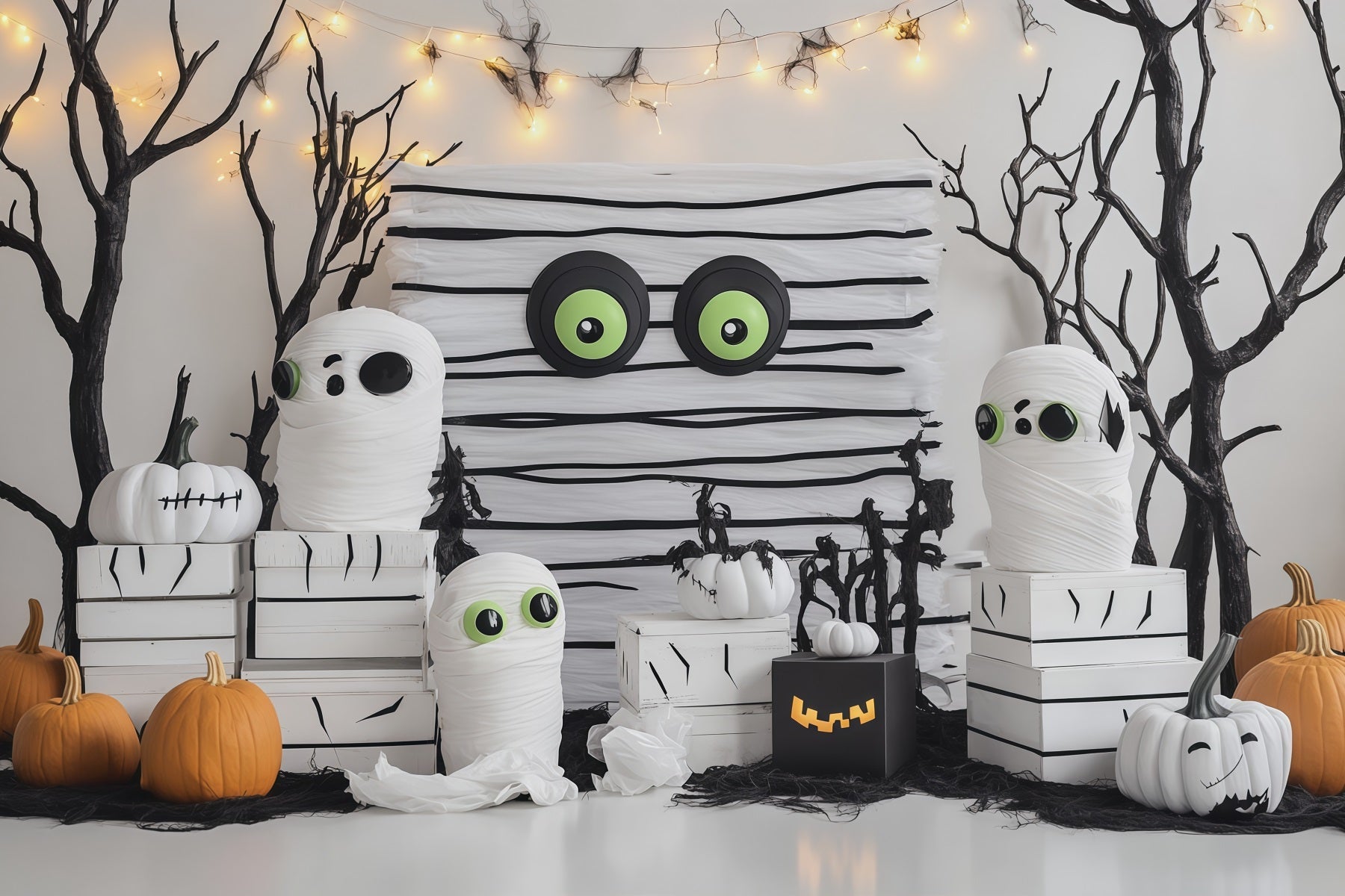 Simple Halloween Backdrop Cute Mummy Pumpkin Party Extra Large Halloween Backdrop UK RR67-98