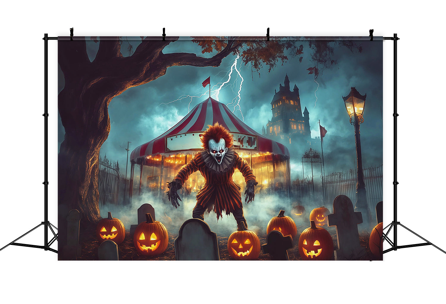 Halloween Clown Backdrop Creepy Circus Graveyard Pumpkin Halloween Fabric Backdrop UK RR67-99