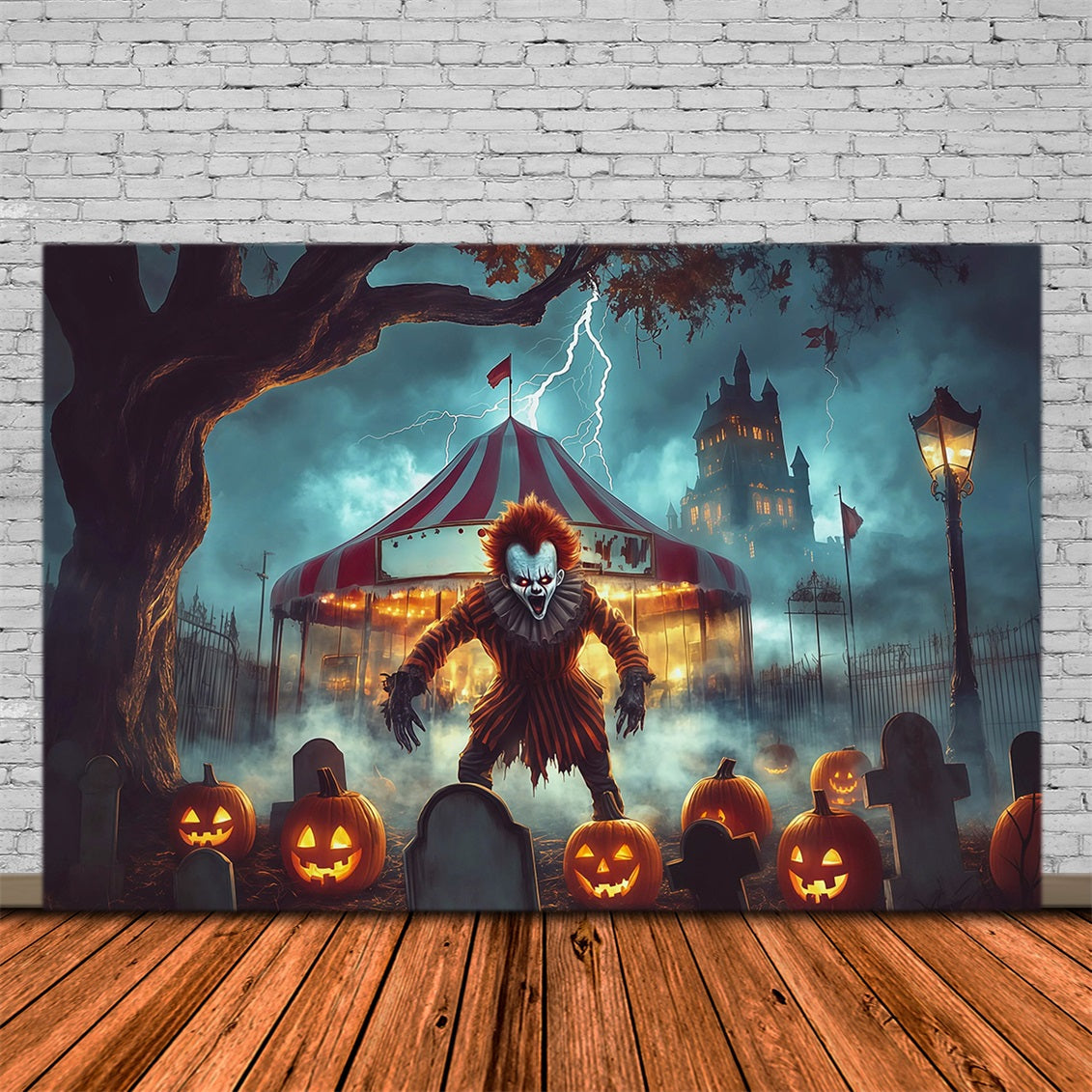 Halloween Clown Backdrop Creepy Circus Graveyard Pumpkin Halloween Fabric Backdrop UK RR67-99