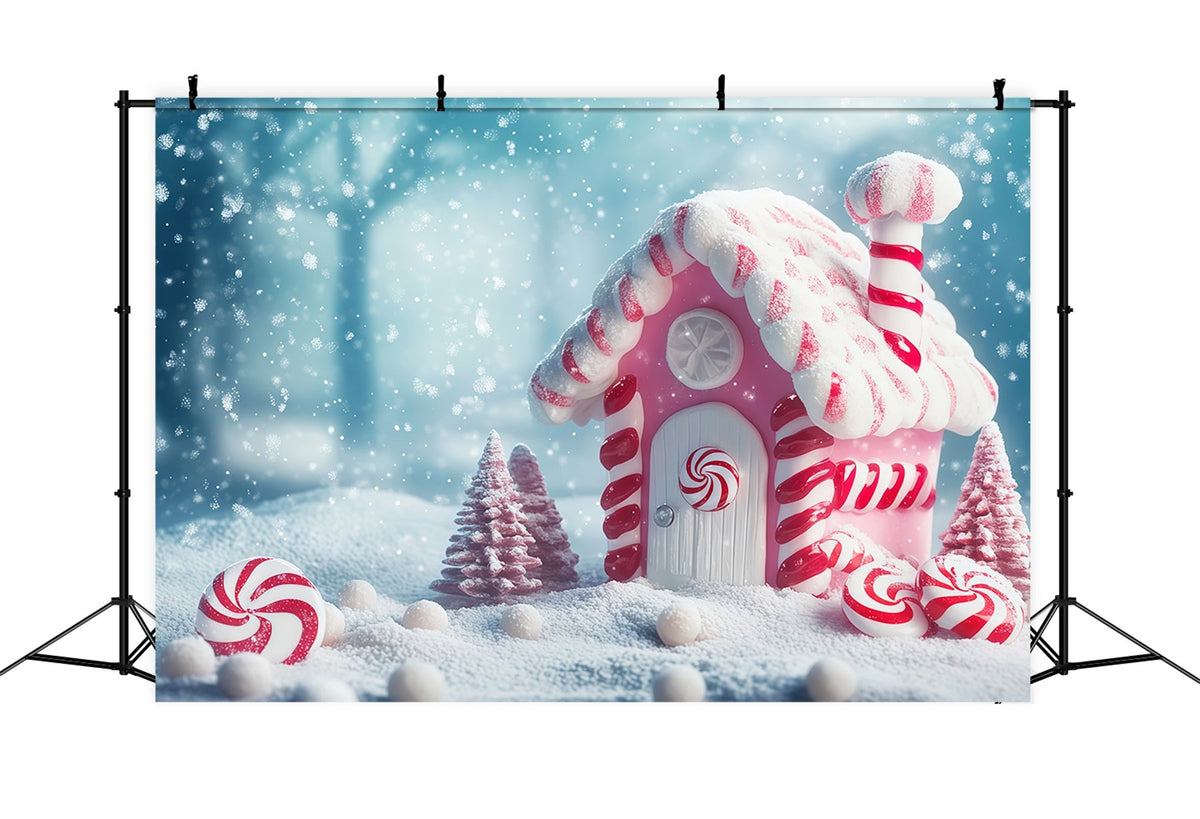 Christmas Candy Backdrop Pink Peppermint Candyland Cottage Christmas Photo Backdrop UK RR68-100