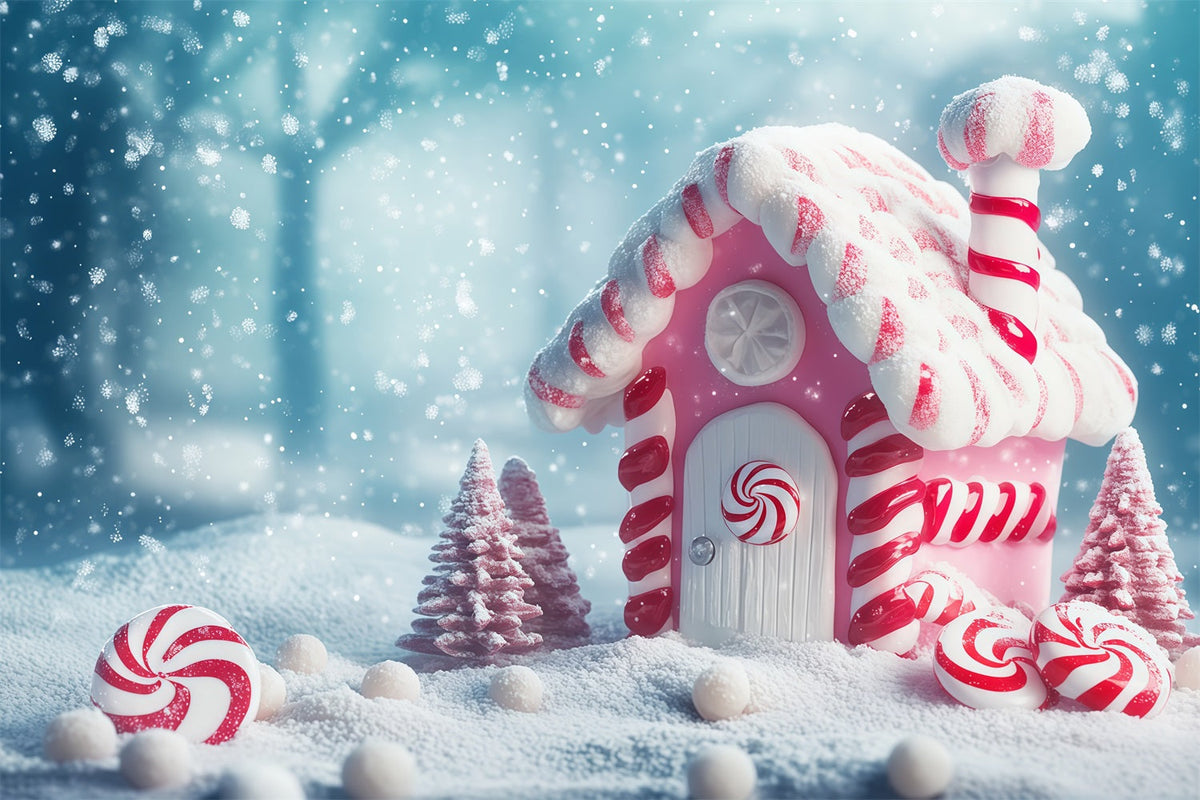 Christmas Candy Backdrop Pink Peppermint Candyland Cottage Christmas Photo Backdrop UK RR68-100