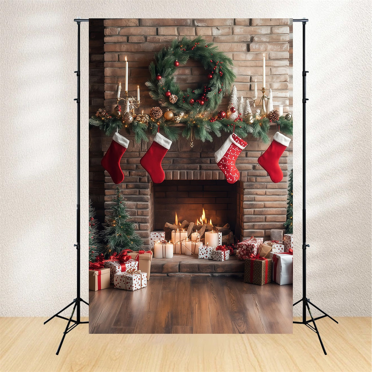 Fireplace Backdrop Christmas Brick Stockings Display Christmas Photo Backdrop UK RR68-63