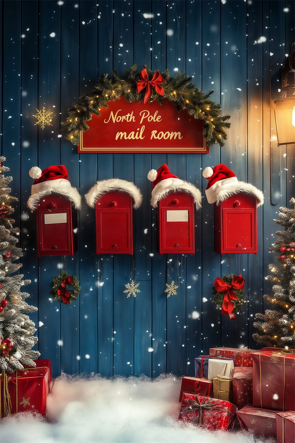 North Pole Christmas Backdrop Snowy Mailbox Wall Photo Backdrop Christmas UK RR68-69