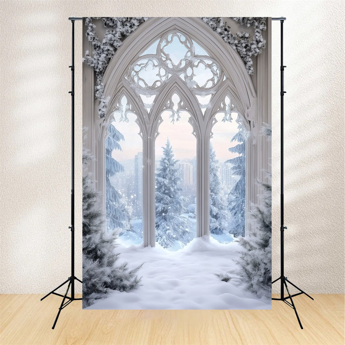 Christmas Snow Backdrop Frosted Gothic Window Christmas Photo Backdrop UK RR68-71